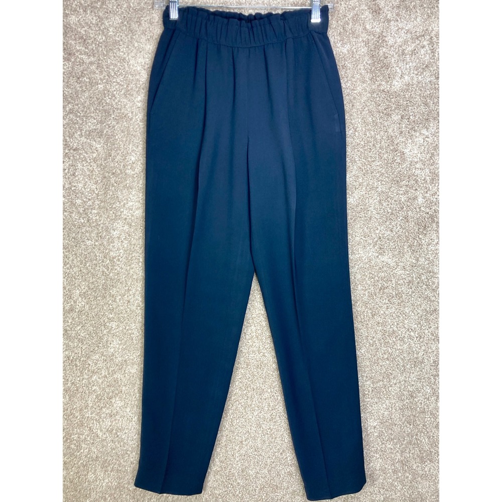 Lafayette 148 New York Pleated Pants Women Sz XS Navy Blue Elastic Waist Career